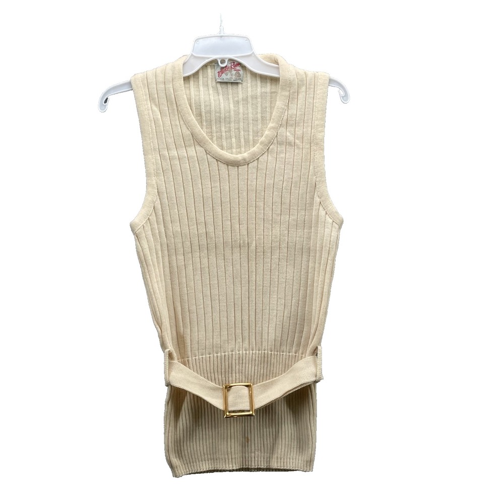 White Ram 100% Wool Sweater Vest Top Women's Small Ribbed Avant Garde Chic 70s
